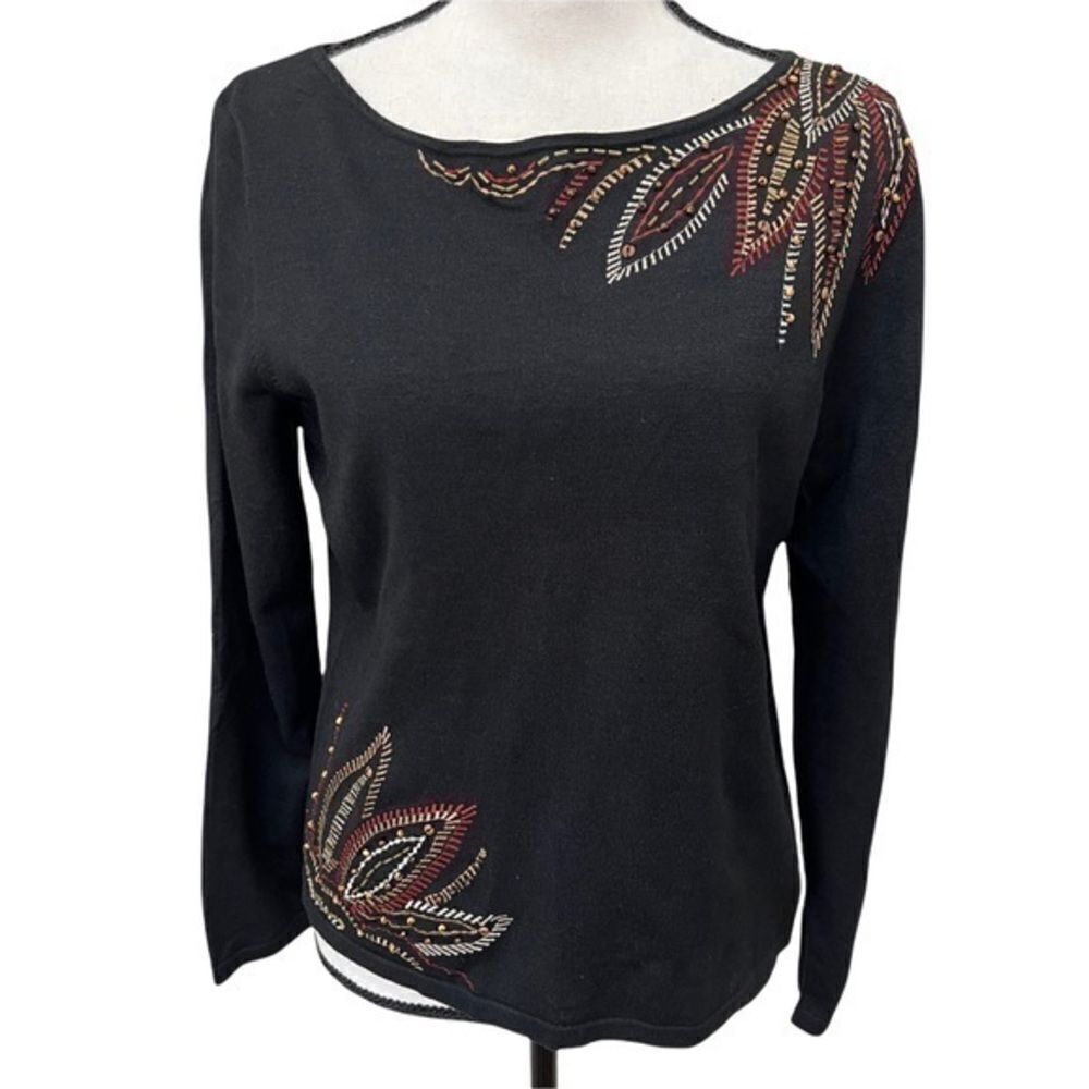 Judith Hart petite Large silk blend black embroided beaded Sweater.